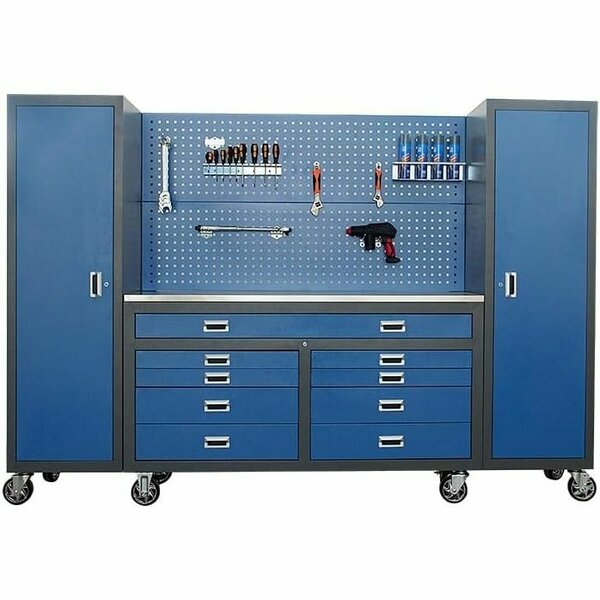 Chery  Industrial Metal Storage Cabinet, Multifunctional Steel Garage Storage Cabinet W/ Doors, Sliding Drawers Blue JINWB6209BL01